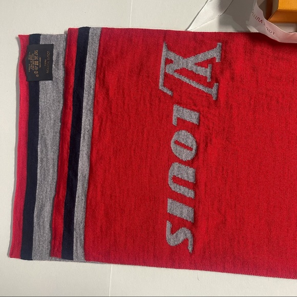 Louis Vuitton LV Scarf W/Receipt🧣🧾Red X Navy Blue X Grey (OPEN BOX NEVER WORN) - Picture 12 of 16